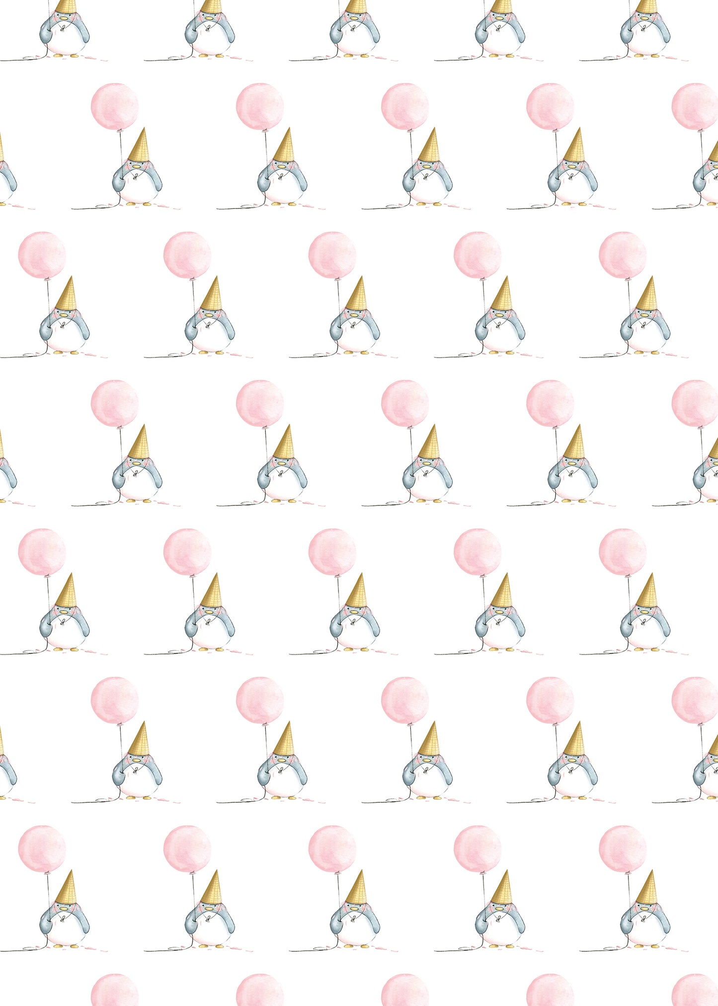 Penguin & Pink Balloon Wrapping Paper