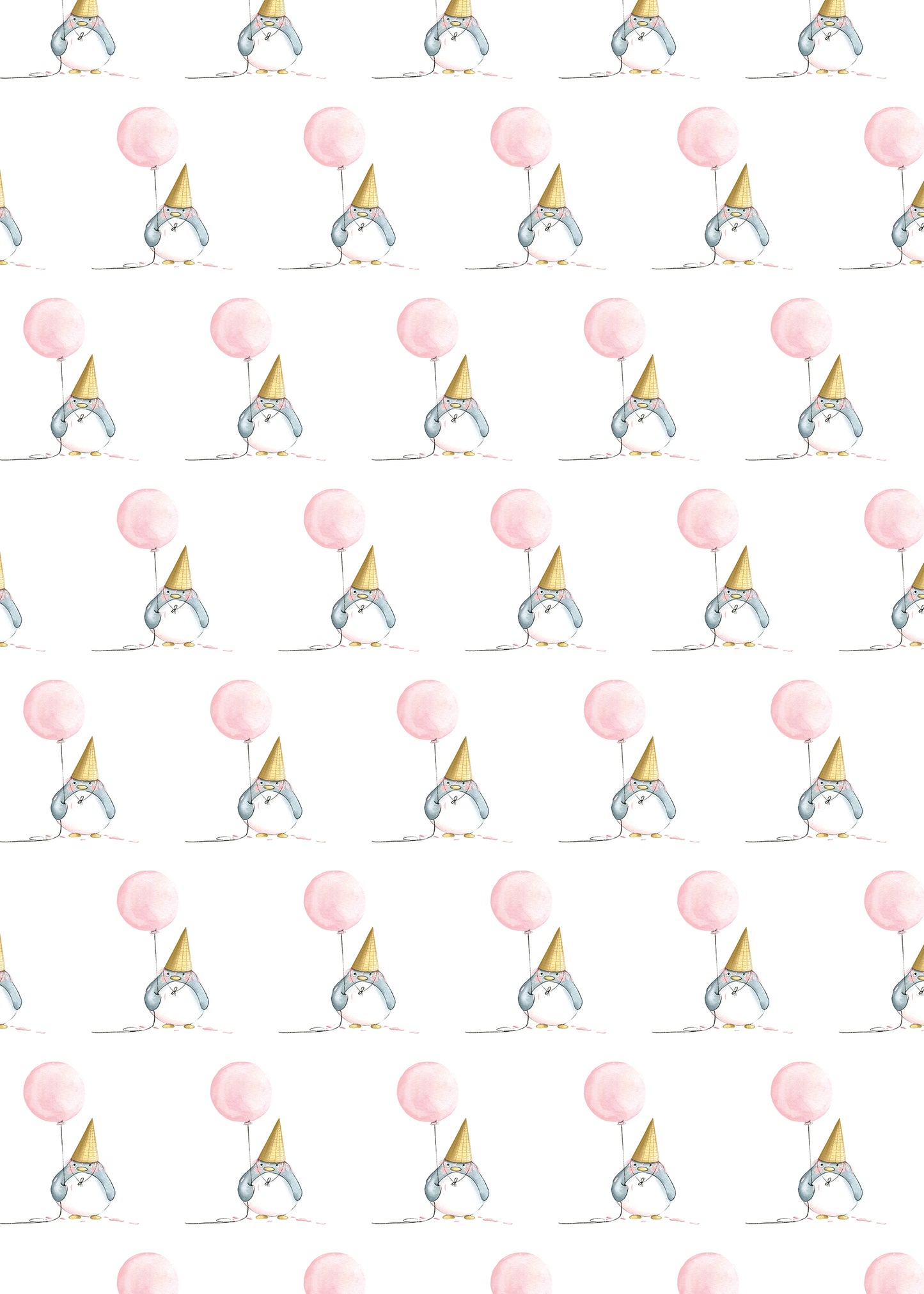 Penguin & Pink Balloon Wrapping Paper